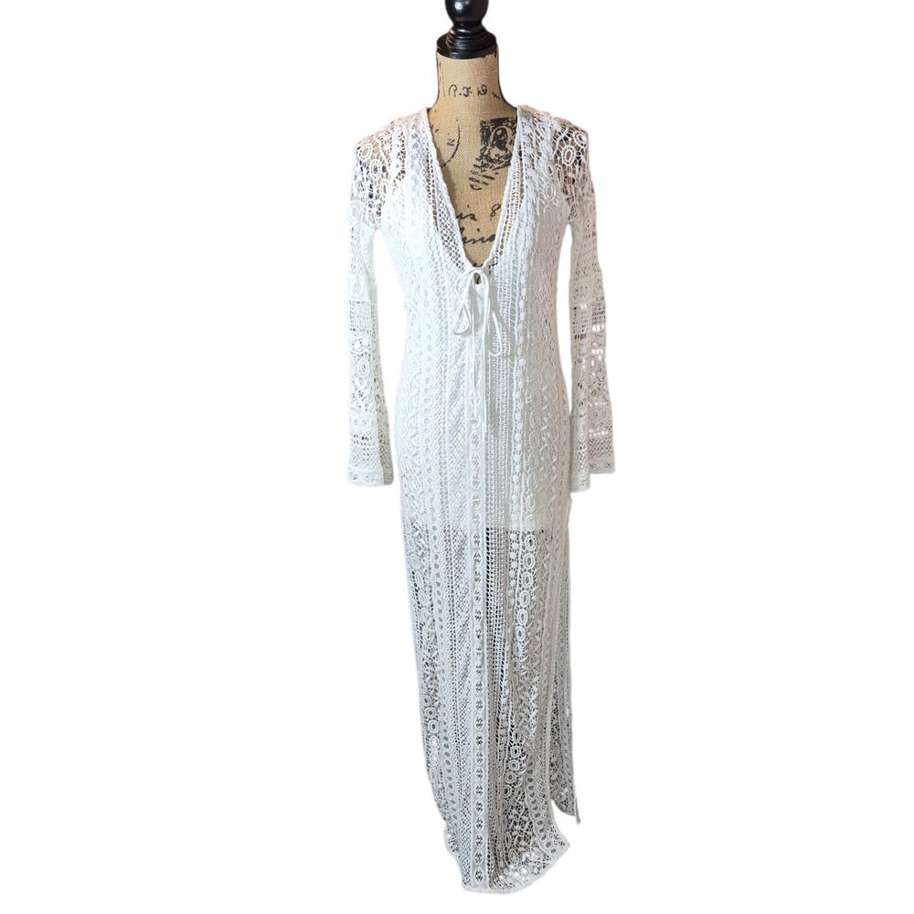 Jen's Pirate Booty 'Chaoven' Crochet Floor Length Bohemian Maxi Dress White 2pc